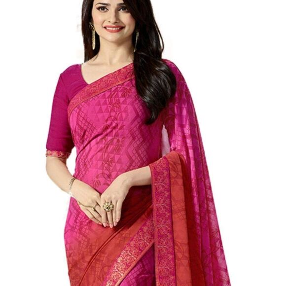 Elegant Pink and Red Saree NWT One Size - Picture 2 of 5